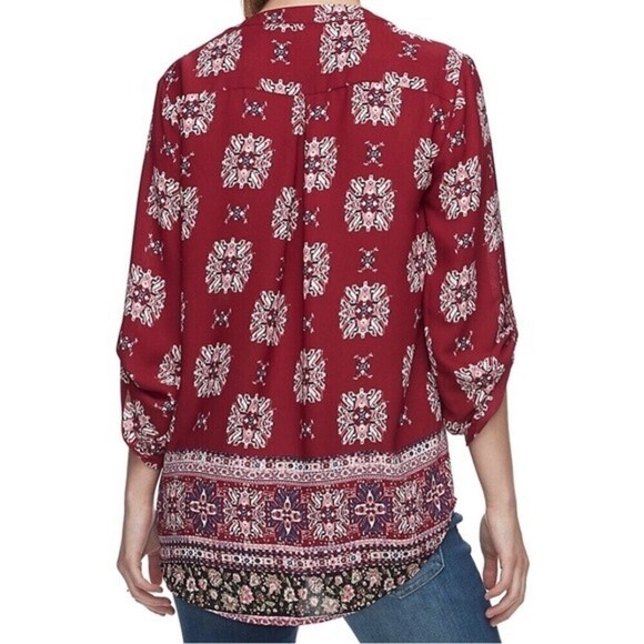 Pink Republic Three-Quarter Sleeve Medallion Mixed Print Multicolor Size S Top - Picture 4 of 15